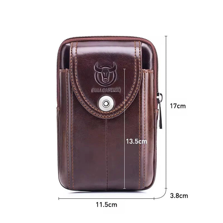 BULLCAPTAIN Genuine Leather Waist Pack Mens Small Fanny Belt Bag Travel Phone Pouch Male Work Leather Waist Bag