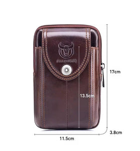 BULLCAPTAIN Genuine Leather Waist Pack Mens Small Fanny Belt Bag Travel Phone Pouch Male Work Leather Waist Bag