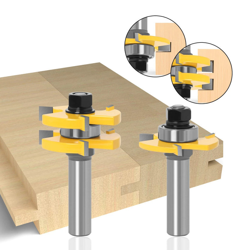 2pcs 1/2 Inch 1/4 Inch 8mm Shank Tongue and Groove Router Bit Set Tungsten Carbide Perfect for Woodworking Cutting MDF Plywood Hardwood