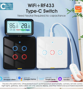 SMATRUL Tuya Wireless WiFi RF433 Smart Home Wall-mounted Light Switch Touch Panel Control Switches Timing Function Remote APP Control Voice Control with Alexa Google Assistant Yandex Tmall Genie