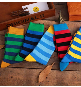 5 Pairs Men's Colorful Striped Funny Novelty Cotton Dress Socks, Cool Design Rich Funky Crew Socks for Men Comfy Breathable Long Socks