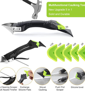 Caulking Tool 5 in 1 Silicone Caulking Grout Removal Sealant Finishing Tool with Grout Scraper 6 Exchange Silicone Pads