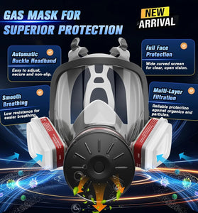 Gas Mask Survival Nuclear and Chemical Full Face Gas Mask with 40mm Activated Carbon Filter and 6001 Filter 6800 Respirator Mask for Gases Vapors Dust Chemicals