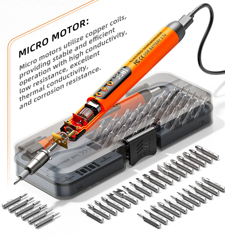 47-in-1 Electric Precision Screwdriver Set Compact High Torque 6-Speed Adjustable Cordless Magnetic USB Rechargeable with LED Digital Display