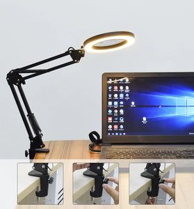 DANIU Flexible Desk Large 5X USB LED Magnifying Glass 33cm+33cm Bracket 3 Colors Illuminated Magnifier Lamp Loupe