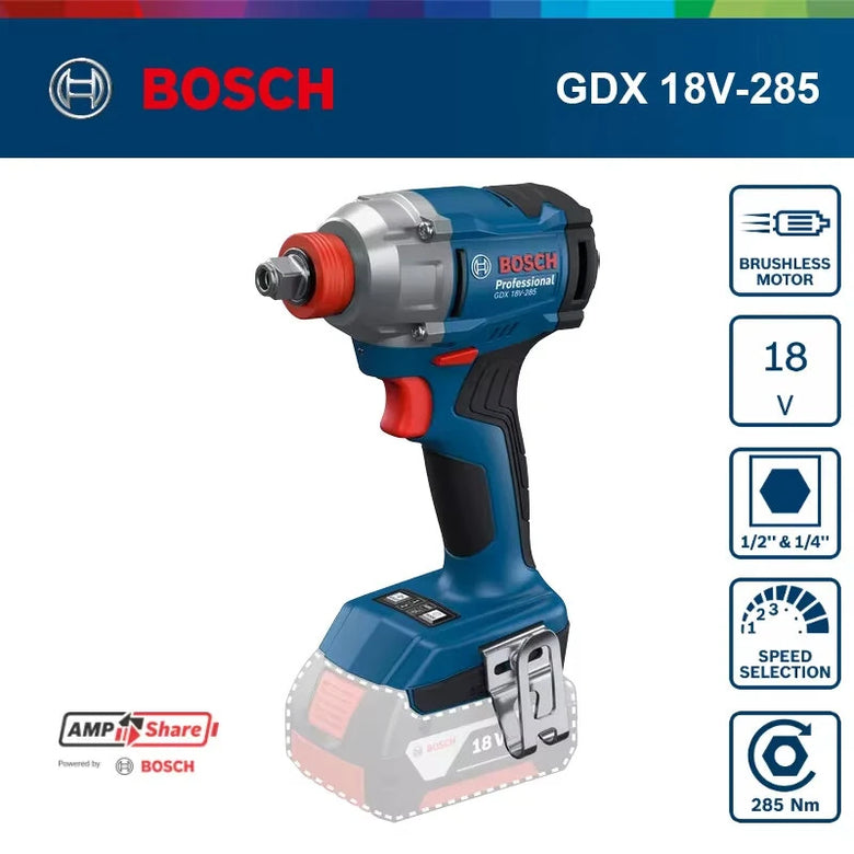 GDX 18V-285 for Bosch Cordless Impact Driver Wrench 285N.m. Torque 2-in-1 Tool Holder 18V Battery Powered High Torque Impact Tool