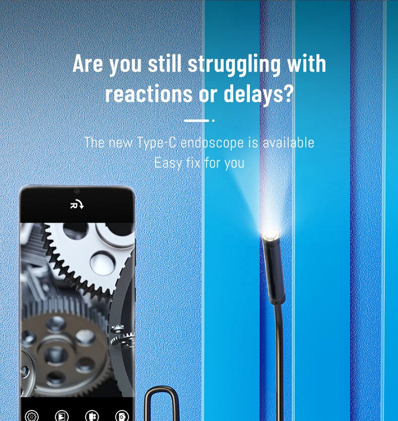 8MM Endoscope 8 LED Light Waterproof Type-C Direct Borescope IP67 Rated 1 MP Pixel Flexible/Hard Wire High-Resolution Imaging Versatile