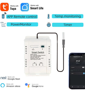 16A Tuya Smart WiFi Temperature Switch Intelligent Energy Circuit Breaker Real-time Temperature Measurement Timing&Schedule Function Voice Control with Alexa Google Home