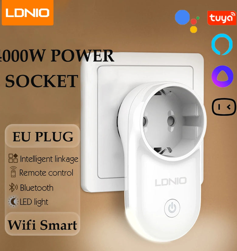LDNIO 16A Smart WiFi EU Plug Socket Real-time Current Voltage Power Monitoring APP Timing Outlet with LED Light Voice Control with Alexa Google