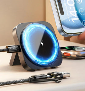 N4 15W Magnetic Wireless Charger Fast Wireless Charging Pad with Stand for Smart Phones for iPhone 16 16 Pro 15 14 13 Pro Max for Huawei Mate XT for Xiaomi 15pro for Samsung Galaxy Z Flip6 for AIrpods for Apple Watch