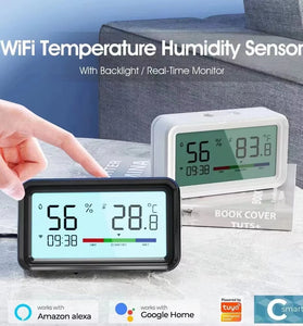 Tuya WiFi ZigBe Temperature Humidity Sensor with Screen Time Display Smart Home Indoor Hygrometer Voice Control with Alexa Google Smart Life