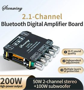 YS-MT21 Bluetooth Digital Amplifier Board 2.1 Channel 200W High-Power Dual Input Multi-layer Protection AUX Audio Subwoofer HIFI Amplifier Board