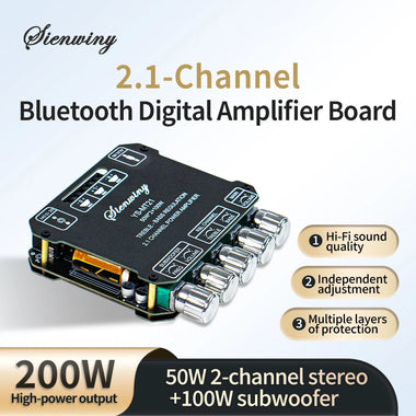 YS-MT21 Bluetooth Digital Amplifier Board 2.1 Channel 200W High-Power Dual Input Multi-layer Protection AUX Audio Subwoofer HIFI Amplifier Board