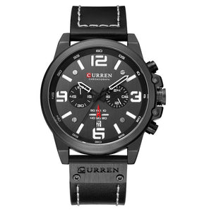 CURREN Men Sport Watch Leather Strap Quartz Watch 30M Waterproof Male Wrist Watch Multi-function Chronograph Watch