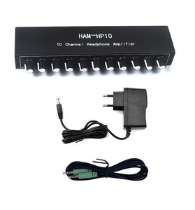 HAM-HP10 10 Channel Stereo Headphone Amplifier 1 Input 10 Output 12dB Gain NJM4556A 3.5mm Jack DC 12-24V Volume Control