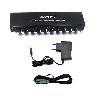 HAM-HP10 10 Channel Stereo Headphone Amplifier 1 Input 10 Output 12dB Gain NJM4556A 3.5mm Jack DC 12-24V Volume Control