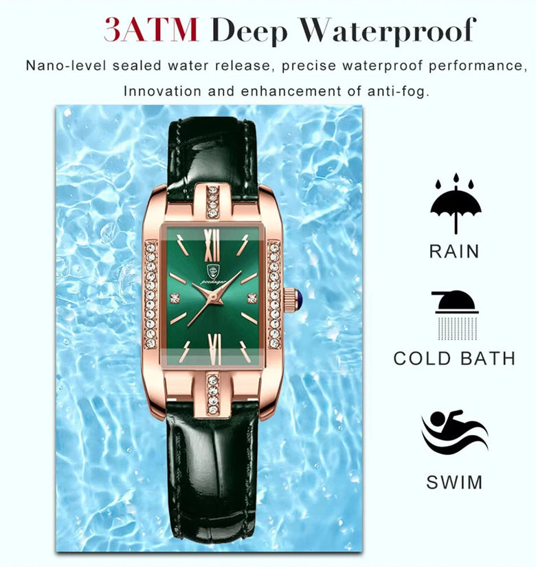POEDAGAR Fashion Rectangular Quartz Watch Female Luxury Elegant Clock Waterproof Leather Band Creative Diamond Women Watch