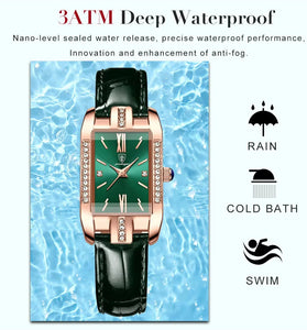 POEDAGAR Fashion Rectangular Quartz Watch Female Luxury Elegant Clock Waterproof Leather Band Creative Diamond Women Watch