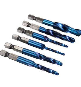 6Pcs M3-M10 1/4 Inch Hex Shank Metric Thread Blue Nano Coated HSS Drill and Tap Bits Screw Tap