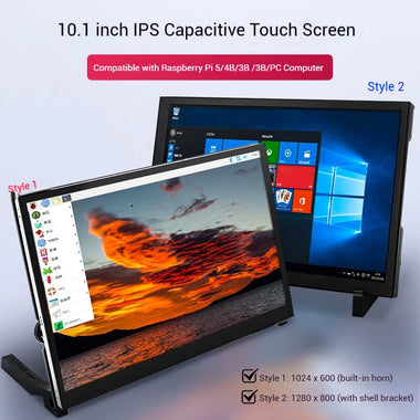 10.1 Inch Touchscreen Display for Raspberry Pi IPS Capacitive HD Multimedia Interface 1024x600 1280x800 High Resolution Dual Speakers Backlight Adjustable