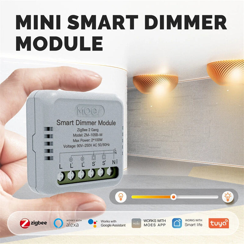 MoesHouse Tuya Smart Zigbe Dimmer Module Light Switch 1/2 Gang Timing Function Voice APP Remote Control Work with Alexa Google Assistant