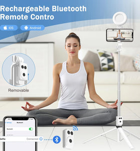 BT12 Selfie Stick Tripod with Filling Light Stainless Steel Phone Selfie Stick bluetooth Remote Control Stable Three-Legged Support for Live Broadcasts Video Shooting