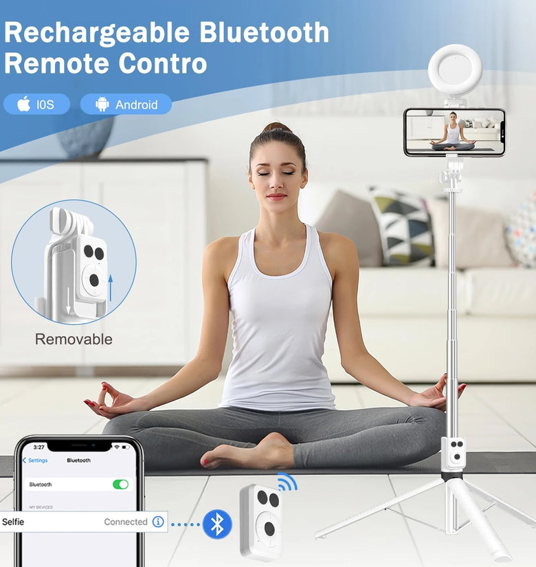 BT12 Selfie Stick Tripod with Filling Light Stainless Steel Phone Selfie Stick bluetooth Remote Control Stable Three-Legged Support for Live Broadcasts Video Shooting