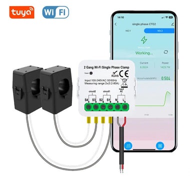 TUYA Wi-Fi Single Phase Clamp Smart Home Meter AC100-240V 80A Real-time Energy Monitoring Dual Channel with Tuya App