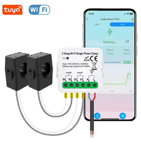 TUYA Wi-Fi Single Phase Clamp Smart Home Meter AC100-240V 80A Real-time Energy Monitoring Dual Channel with Tuya App