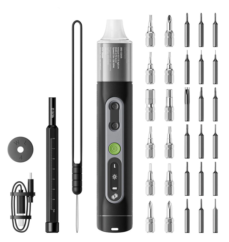 JAKEMY 8196 High Efficiency Patented Design Electric Screwdriver with 360 Shadowless Lighting 1500mah PD Charge Battery 4 Adjustable Gears 30 Screwdriver Bits Perfect for Home Appliances and Electronic Repairs