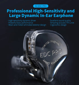 KZ EDC PRO Wired Earphone 3.5mm Jack Earbuds Large Dynamic Drivers Bass HiFi Monitor with Detachable Audio Cable In-ear Headphone Earbuds