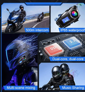 Coralme Q58MAX Motorcycle Helmet Mixing Intercom Helmet Bluetooth Headset with 300m Double Intercom Helmet Headset Group Speaker with LCD Display