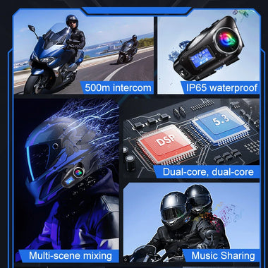 Coralme Q58MAX Motorcycle Helmet Mixing Intercom Helmet Bluetooth Headset with 300m Double Intercom Helmet Headset Group Speaker with LCD Display