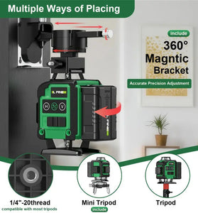 LFINE 4D 16 Lines Laser Level with Dual Rechargeable Batteries USB Powered Self-Leveling Multi-Line Cross Leveling Tool Includes Deluxe Fabric Pouch and Wireless Remote Control for Construction and Home Remodeling