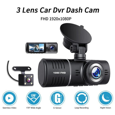 J06 Car DVR 3 Channel HD 1080P 3Lens Inside Vehicle Dash Cam Three Way Camera DVR Recorder Video Registrator Dashcam Camcorder
