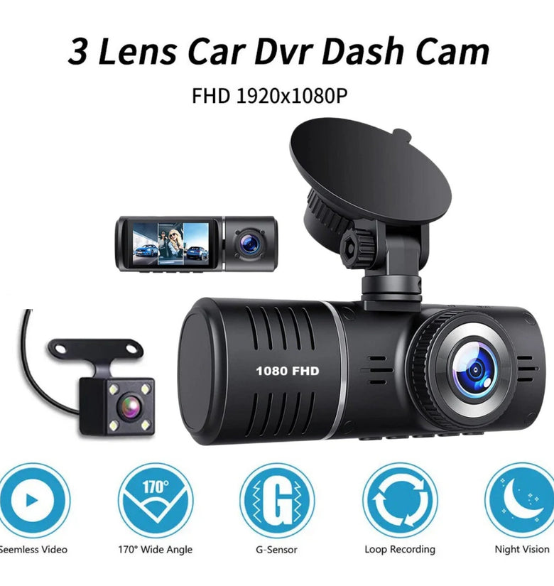 J06 Car DVR 3 Channel HD 1080P 3Lens Inside Vehicle Dash Cam Three Way Camera DVR Recorder Video Registrator Dashcam Camcorder