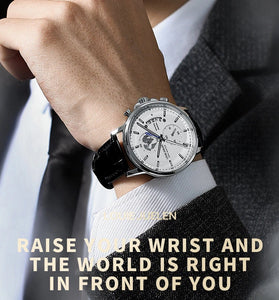 Fashion Business Casiual Men Quartz Watch Chronograph Leather Band Luminous Waterproof Date Calendar Men's Wristwatches