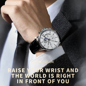 Fashion Business Casiual Men Quartz Watch Chronograph Leather Band Luminous Waterproof Date Calendar Men's Wristwatches