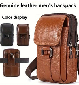 Men's Genuine Leather Mobile Phone Waist Bag Outdoor Work Key Chain Wear Belt Hanging Fanny Pack Portable Sport Hiking Small Crossbody Bag