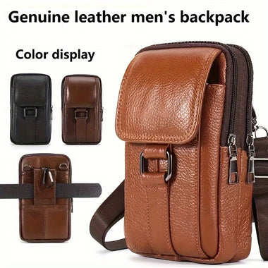 Men's Genuine Leather Mobile Phone Waist Bag Outdoor Work Key Chain Wear Belt Hanging Fanny Pack Portable Sport Hiking Small Crossbody Bag