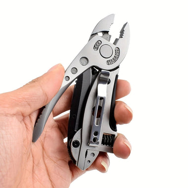 6-in-1 Stainless Steel Multitool Adjustable Wrench Screwdriver Bits Saw Blade Knife Compact Folding Design Ergonomic Handle Camping Hunting DIY Projects Survival Tool Portable