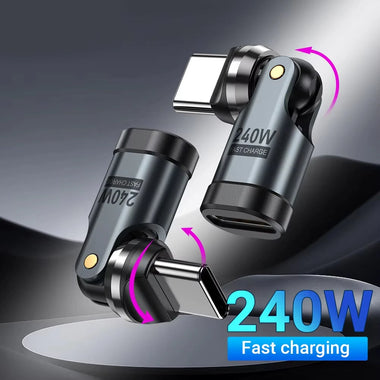 PD240W Type-C to Type-C OTG Magnetic Adapter 540 Rotation 5A Fast Charge Cable Converter for iPhone 16 MacBook Samsung Xiaomi Laptop