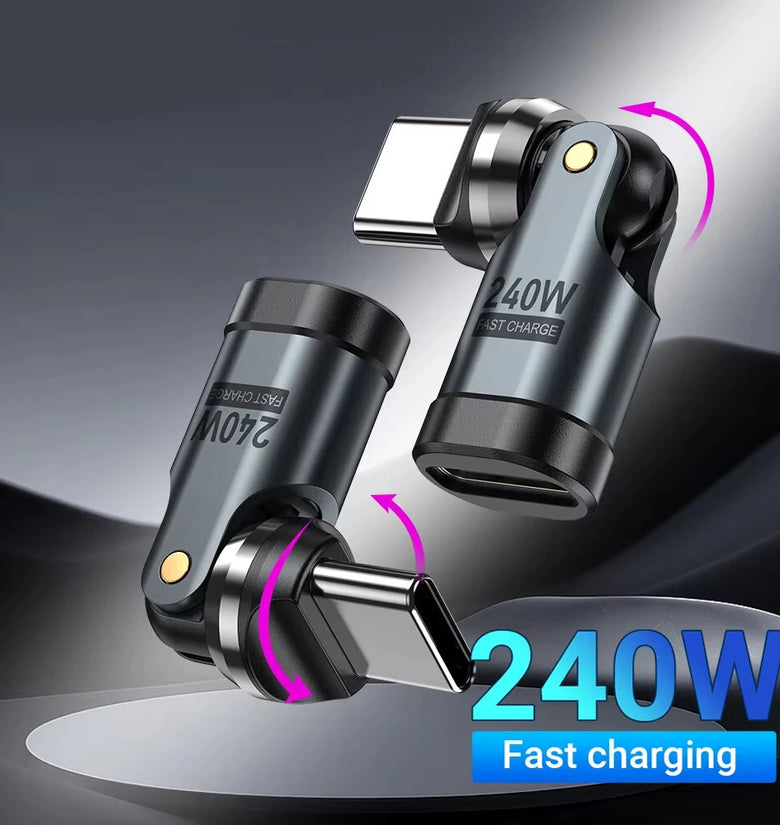 PD240W Type-C to Type-C OTG Magnetic Adapter 540 Rotation 5A Fast Charge Cable Converter for iPhone 16 MacBook Samsung Xiaomi Laptop