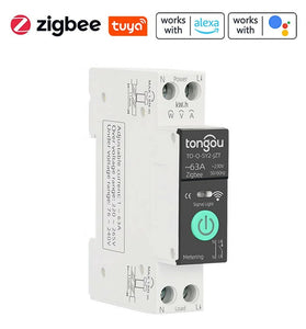 Tuya Intelligent Circuit Breaker with Metering 1P 63A DIN Rail Support 3 Timing Modes Multiple Safety Protecting APP Remote Control Compatible with Alexa Google Assistant for Household Appliances