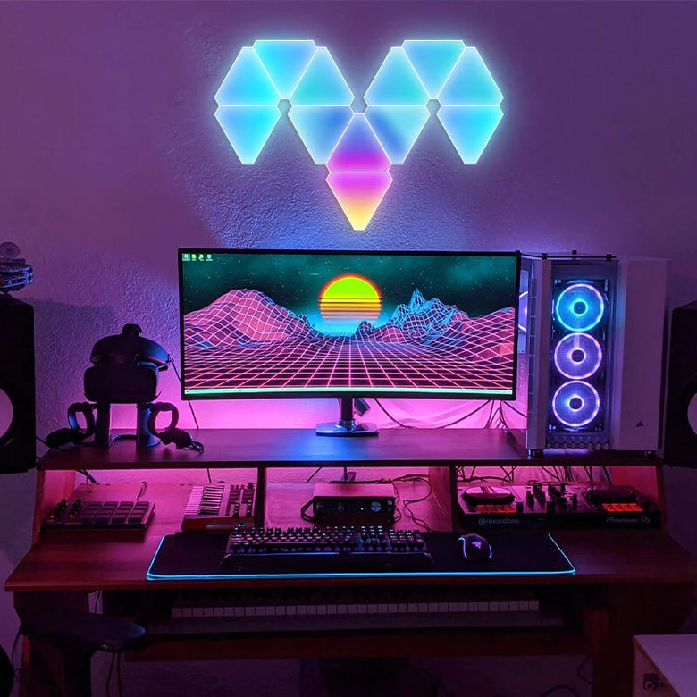 6Pack RGBIC Triangle Quantum Light Panels DIY Splicing Wall Lights with Music Sync APP & Remote Control Gaming Atmosphere Lamp