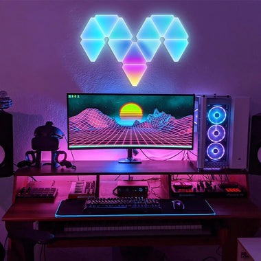 6Pack RGBIC Triangle Quantum Light Panels DIY Splicing Wall Lights with Music Sync APP & Remote Control Gaming Atmosphere Lamp