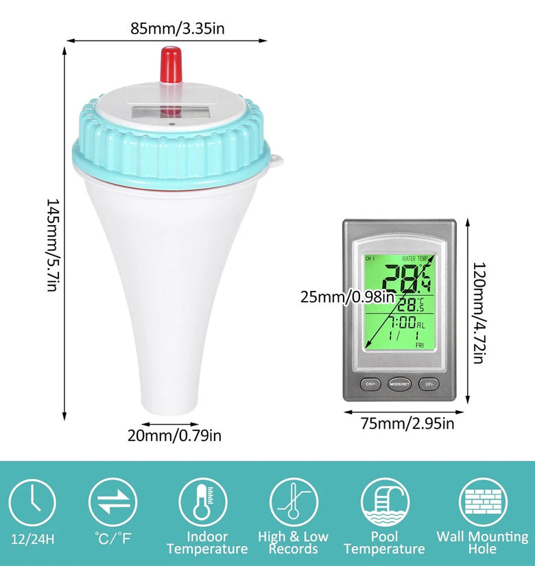 Solar-Powered Wireless Floating Pool Thermometer High Precision Sensor Long-Range Connectivity Easy Use Ideal for Pools Spas Hot Tubs Aquariums