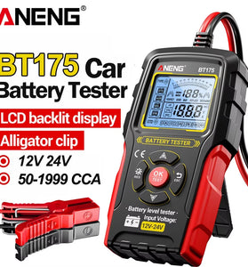 ANENG BT175 Car Battery Tester 12V 24V Lead Acid Battery Analyzer Digital Voltage Alternator Tester Accurate CCA Measurement Backlit Screen Automotive Battery Checker