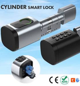 Tuya TTlock Smart Electronic Door Lock 60-90mm Aluminum Alloy Lock Fingerprint App Remote Control Multi Unlock Modes Cylinder Core Adjustable Keyless Entry Doorlock for Home Hotels Security