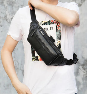 Ekphero Men's Genuine Leather Waist Bag Sports Belt Pouch Business Casual Crossbody Bag Outdoor Black Shoulder Chest Bag